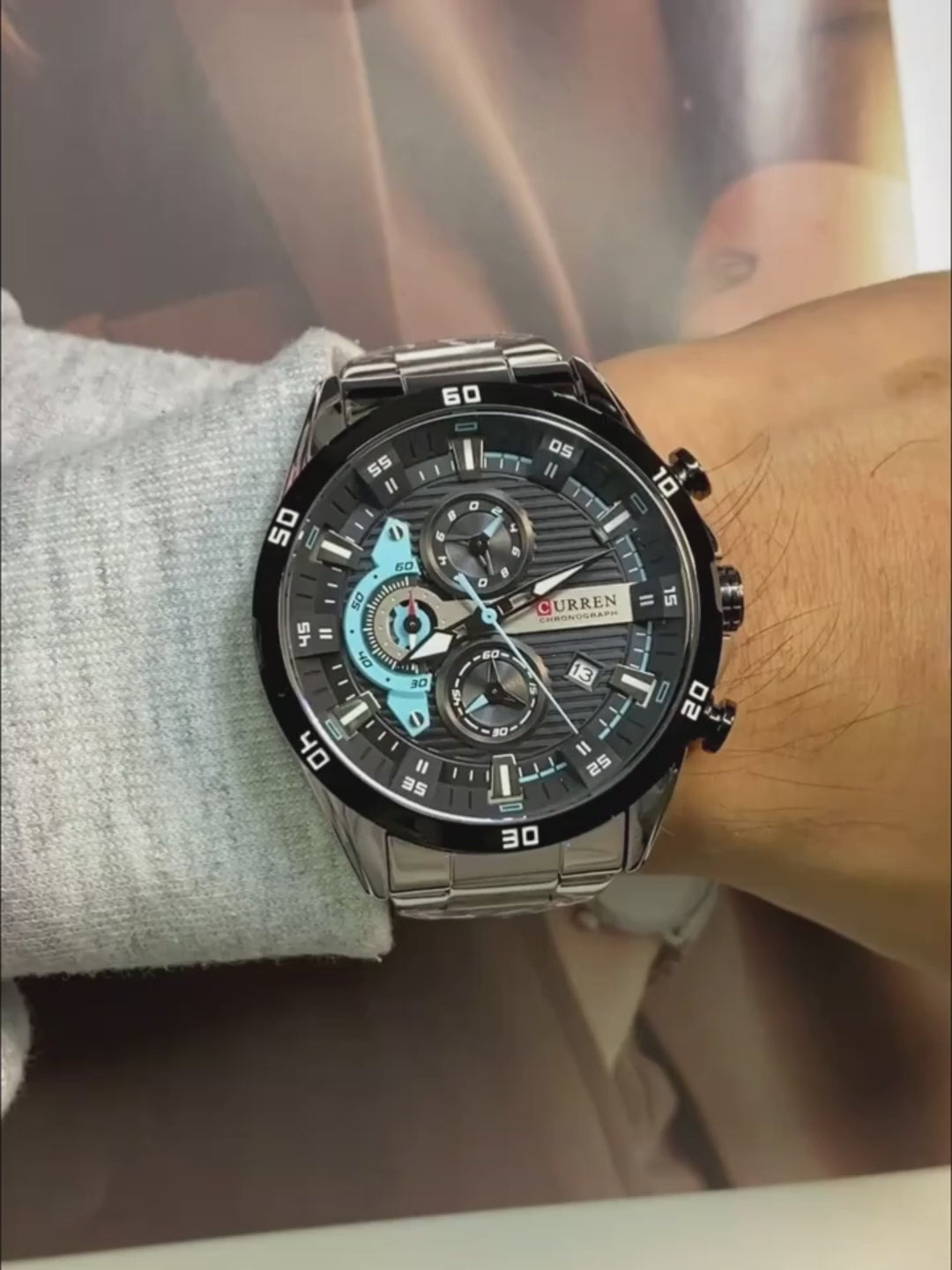 CURREN Men's Professional Sports Watch – Multifunction Chronograph, Alarm, Date Display, Steel Band